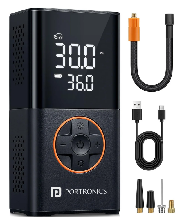 Portronics Vayu 3.0 cordless rechargeable 4000mAh battery portable car tyre inflator