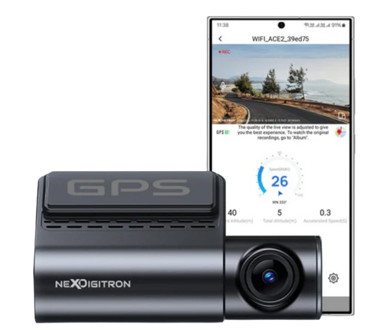 NEXDIGITRON ACE 2 native 2K dash cam with in-built GPS logger and GAADICAM app support.