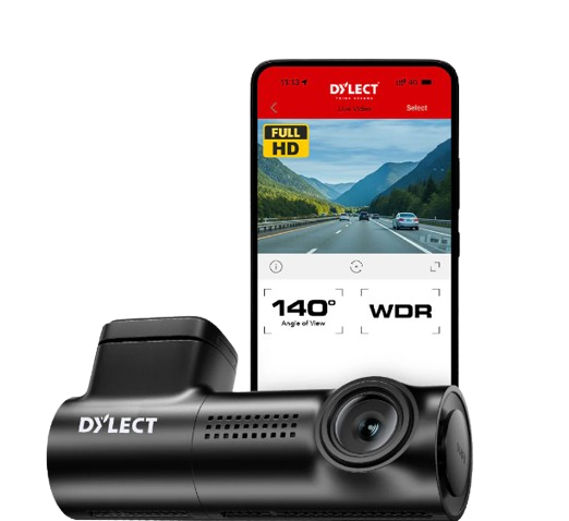 Dylect Sense Classic 1080p dash cam supporting 1TB SD card with dual USB car charger.
