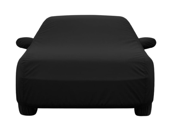 Ultra Shield premium heavy duty black Oxford polyester car cover with adjustable center buckle belt strap.