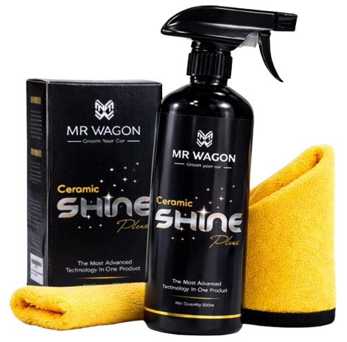 MR WAGON Ceramic Shine Plus 500ml liquid hybrid ceramic coating kit with two yellow microfiber cloths