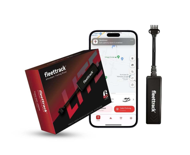 Fleettrack 4G Lite compact vehicle GPS tracker with anti theft alarm mobile application