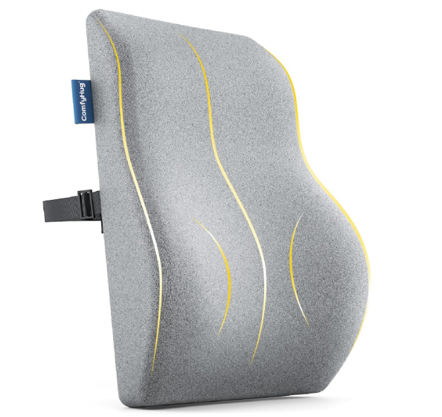 ComfyHug universal grey rectangular memory foam back support cushion for car driving seat posture correction
