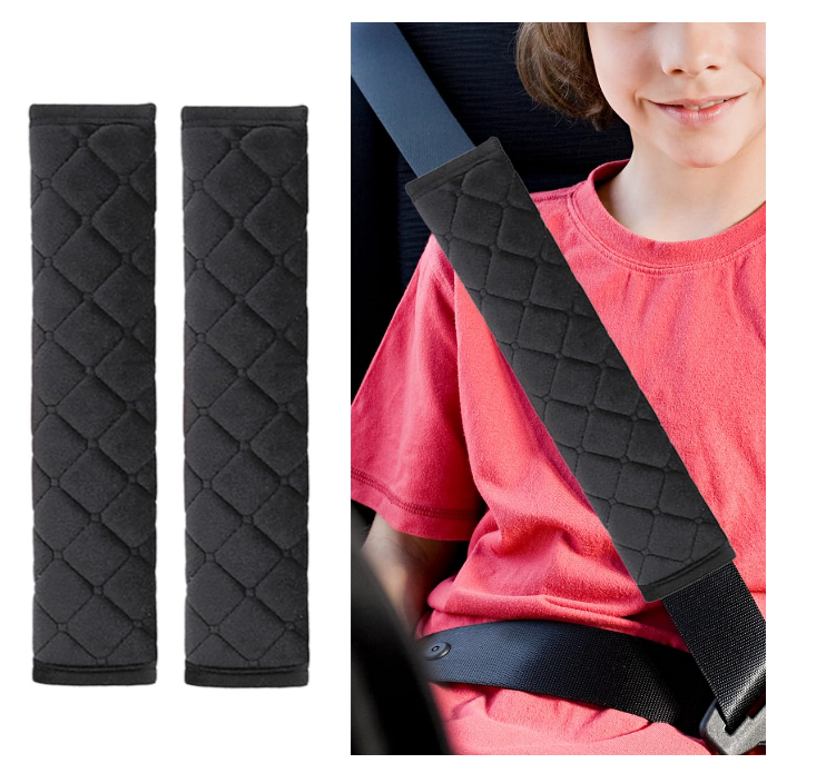 Joycourt universal grey crystal velvet car seatbelt pad cover with adjustable nylon buckle for adults and children