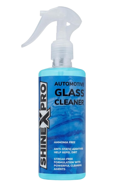 ShineXPro anti-static liquid being wiped on tinted side glass showcasing the best car glass cleaner in India properties for repelling city road dust.