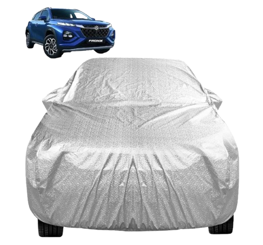 Auto Hub metallic silver waterproof car body cover with windproof belt and buckle for Maruti Fronx