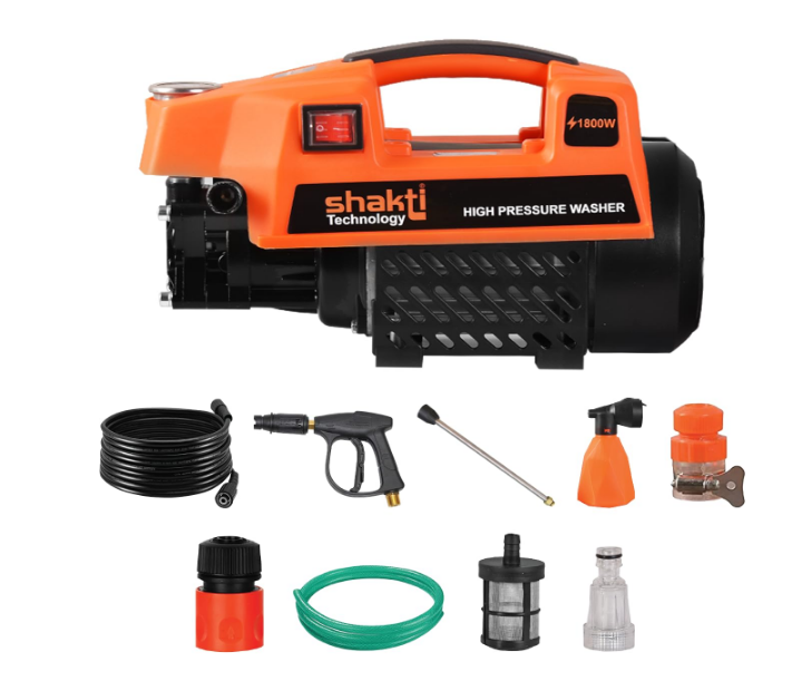 Shakti Technology S3 orange high pressure car washer machine with hose pipe and spray gun kit