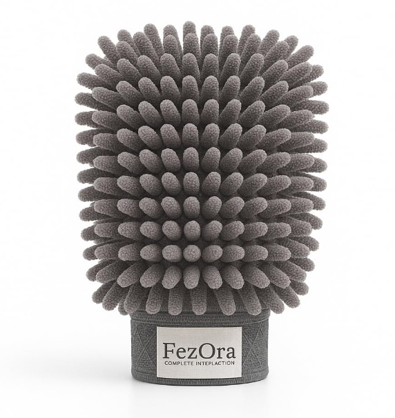 Fezora grey ultra-soft dual-sided microfiber wash mitt glove designed for scratch-free car detailing and polishing