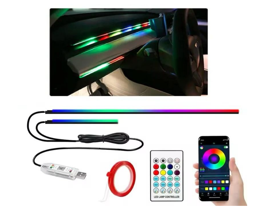 AutoBizarre 2-in-1 flexible magic LED dashboard ambient light strip with remote and smartphone app controller layout