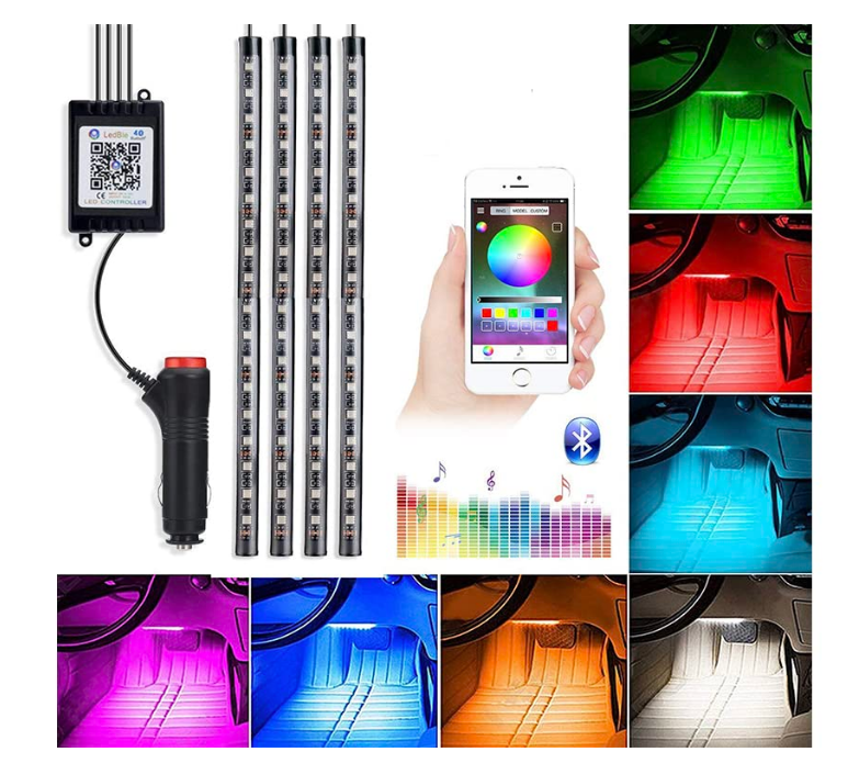 Automaze 72 LED multi-zone car atmosphere light bars installed under the footwell emitting high-density vibrant RGB colors