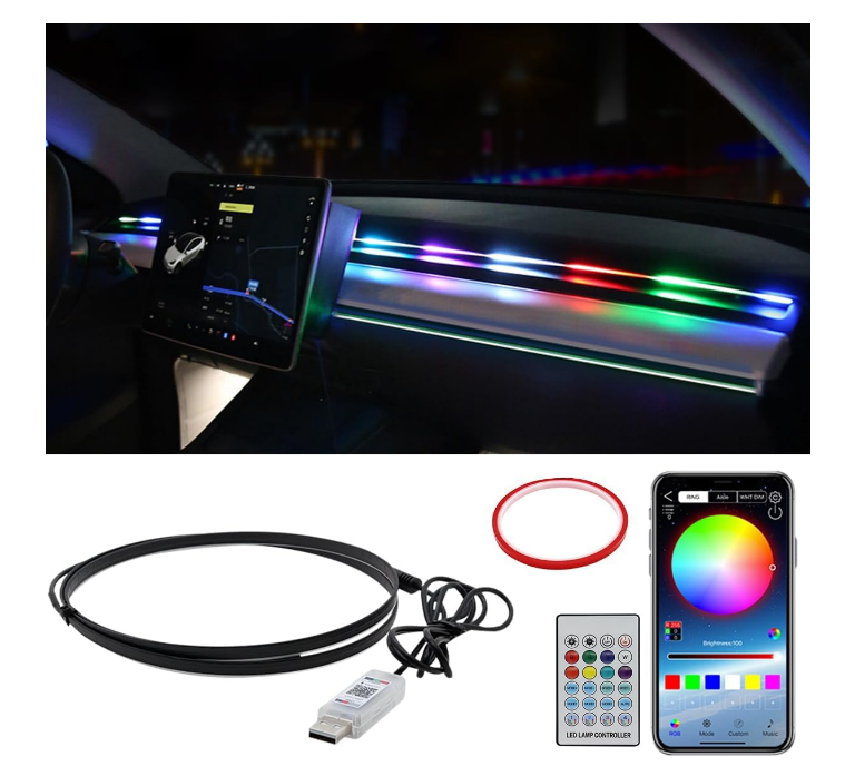 AutoBizarre 43-inch single continuous extra-long multicolor dashboard magic strip light powered via a 5V USB port connection