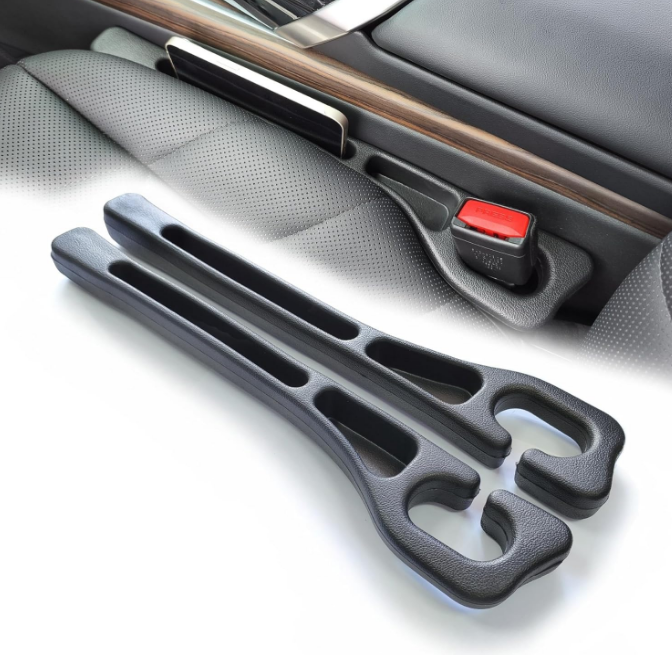 Pair of flexible blue EVA foam car seat gap filler pads with a clean leather-like textured surface finish, demonstrating a minimalist drop-blocking design.