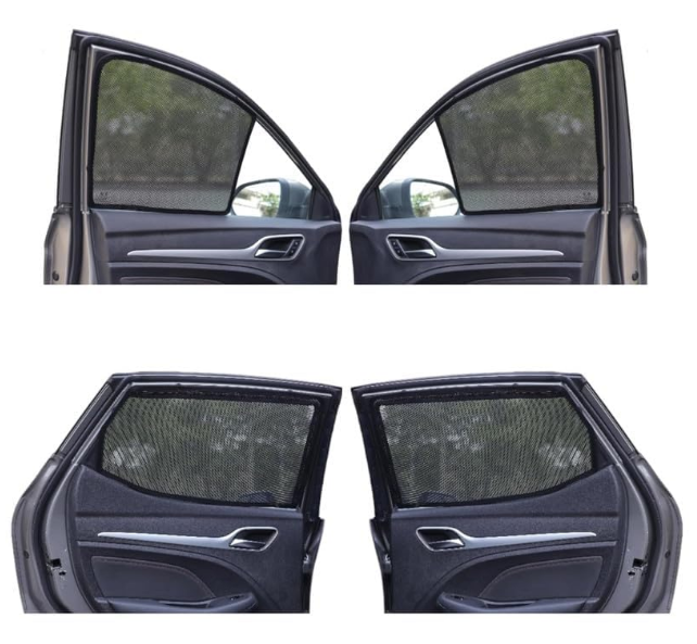 NEODRIFT NeoShade custom magnetic car window sunshades with integrated premium fine mesh contours and smooth glide utility access zippers.