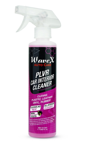 WaveX PLVR car interior cleaner and sanitizer trigger spray unit emphasizing its alcohol-free protective properties for automotive detailing.
