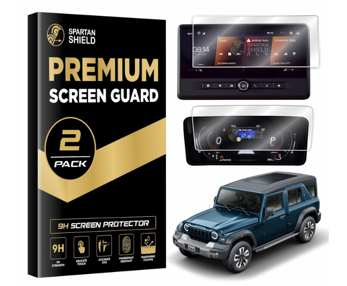 Spartan Shield 2-pack 10.25 inch screen guard protector for Mahindra Thar Roxx infotainment display and instrument cluster
