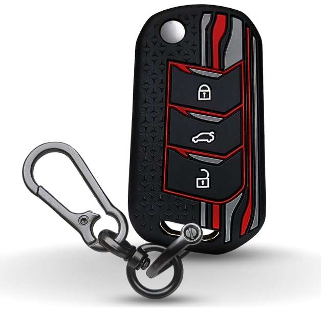 KEYCEPT black 3 button silicone key cover shell with metal alloy keychain for Mahindra Thar Roxx smart key