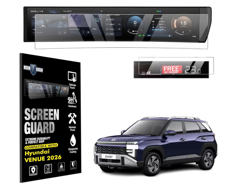 LF glossy 12.3 inch dual screen and AC console screen guard protector film for Hyundai Venue 2026 Facelift