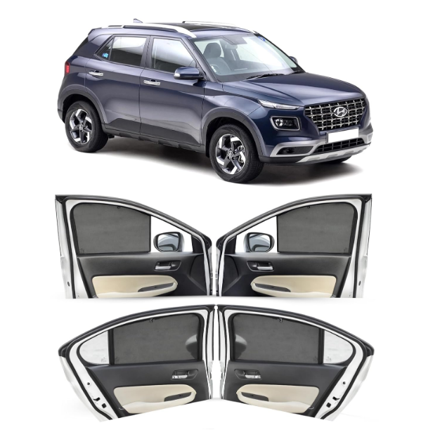 Autofact custom fit black breathable cotton mesh window sunshades set of 4 for Hyundai Venue