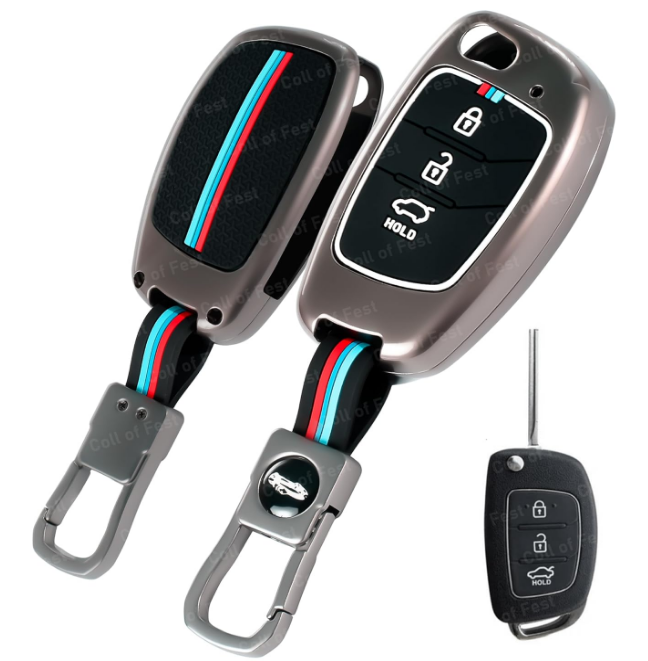 Coll of Fest metal zinc alloy and inner silicone smart 3 button flip key cover shell for Hyundai Venue