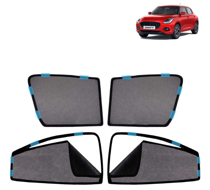 Kingsway magnetic window sunshades pack of 4 with rear zipper for Maruti Suzuki Swift 2024 onwards