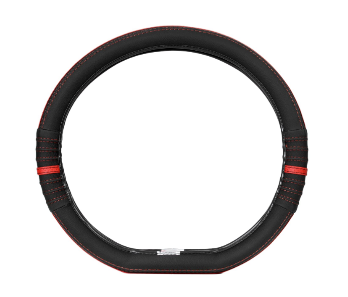 Soft X black red perforated faux leather D-shape flat bottom steering wheel cover for Maruti Suzuki Swift