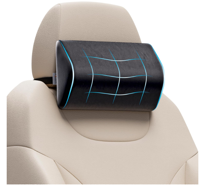FOVERA ergonomic black memory foam car seat neck rest cushion pillow for cervical support