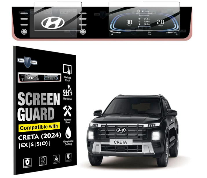 LF Glass 9H tempered glass screen protector for Hyundai Creta 2024 8 inch infotainment and speedometer