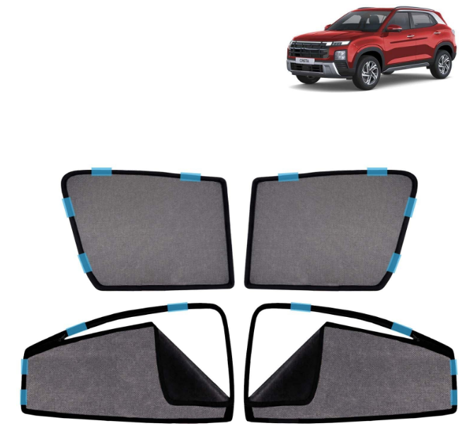 Kingsway magnetic window sunshades set of 4 with rear zipper for Hyundai Creta 2024 onwards