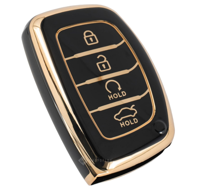 Shopoflux black and gold TPU 4 button smart key cover shell for Hyundai Creta and Alcazar