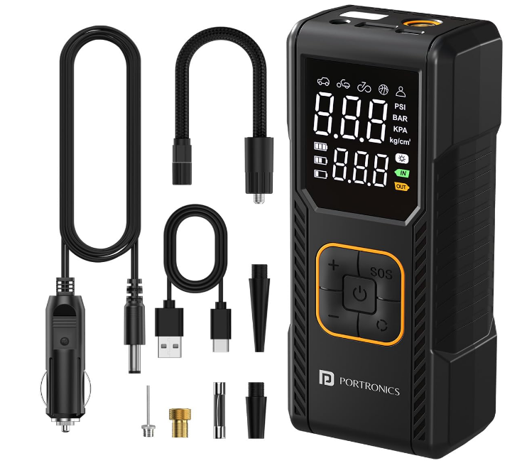 Portronics Vayu 9.0 portable cordless and corded 12V digital tyre inflator for Mahindra XUV 7XO