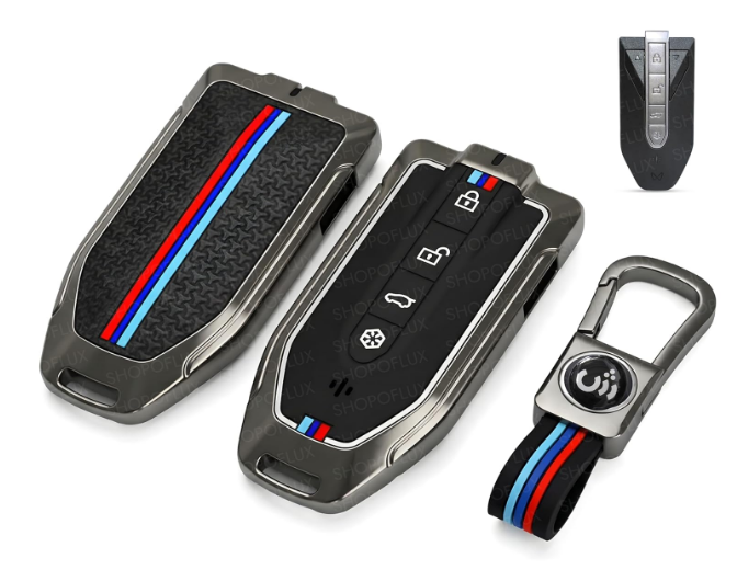 SHOPOFLUX black silicone and metal 6 button smart key cover shell for Mahindra XUV 7XO