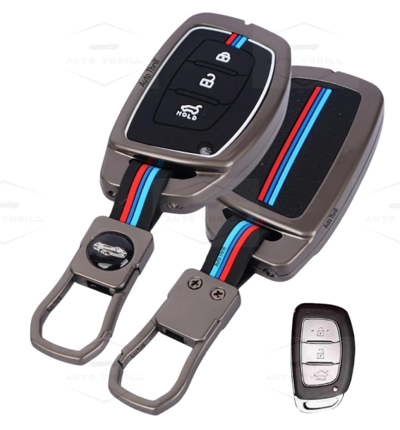 AUTO THRILL zinc alloy metal and silicone 360 degree protective remote smart key cover case shell for Hyundai i20 3 button key fob