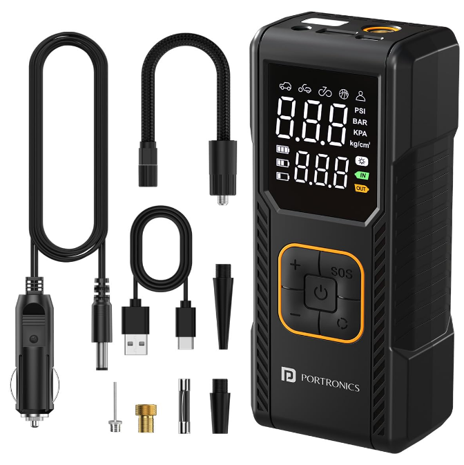 Portronics Vayu 9.0 2-in-1 cordless and corded 12V 150 PSI portable digital tyre inflator pump for Kia Seltos