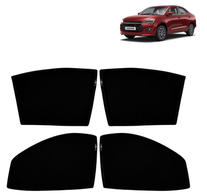 KINGSWAY set of 4 Z-black cotton mesh fix-type non-magnetic window sunshades custom fitted for Maruti Suzuki Dzire 2024 onwards