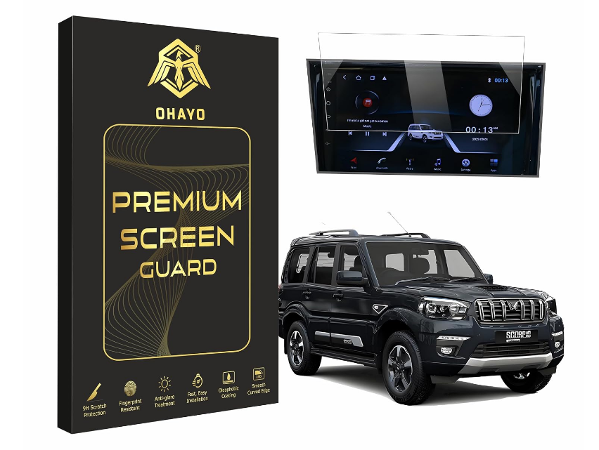OHAYO military strength 9H surface hardness flexible non-glass touchscreen guard for Mahindra Scorpio S11 Classic dashboard display