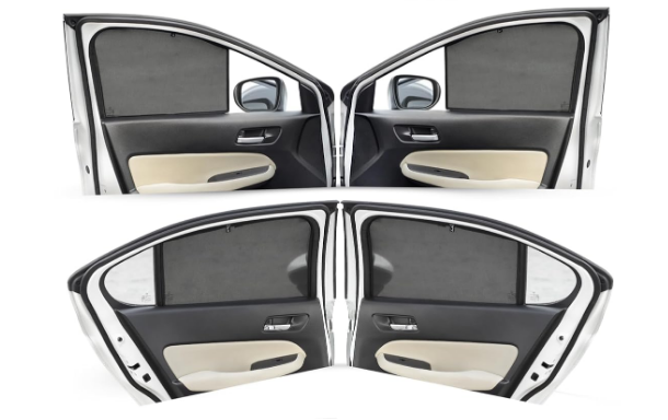 Autofact set of 4 black cotton mesh non-magnetic fix-type side window sunshades custom fitted for Tata Nexon
