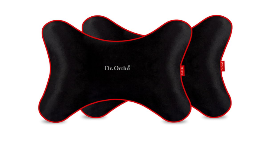 Dr. Ortho black high-density memory foam orthopaedic car seat neck rest cushion pillow with adjustable strap