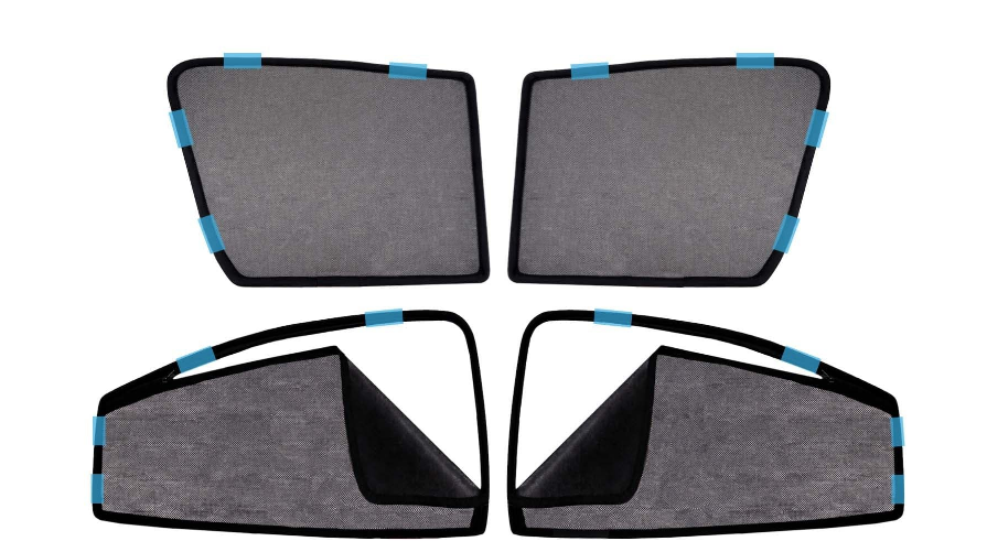KINGSWAY pack of 4 black cotton mesh magnetic window sunshades with front half-cut and rear zipper custom fitted for Maruti Suzuki Alto K10