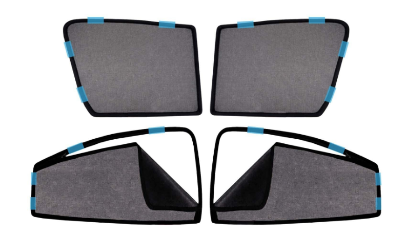 KINGSWAY set of 4 custom fit black cotton mesh magnetic window sunshades with front half-cut and rear zipper for Kia Sonet 2024 onwards