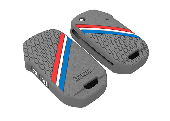 Keyzone grey striped soft silicone protective key cover sleeve for Kia 3-button flip key fob