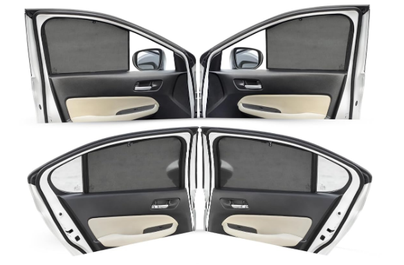 Autofact pack of 4 custom fit Z-black cotton mesh fix-type side window sunshades for Tata Tiago