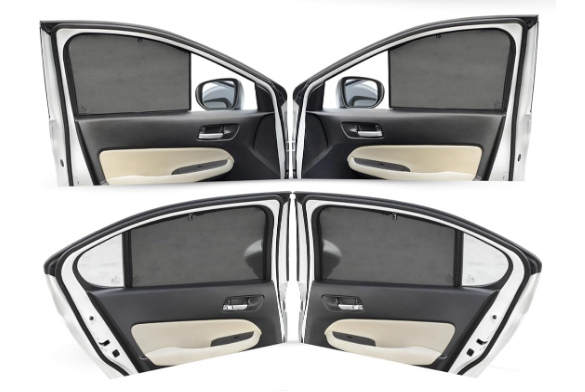 Autofact pack of 4 custom fit Z-black cotton mesh fix-type side window sunshades for Hyundai Grand i10 Nios