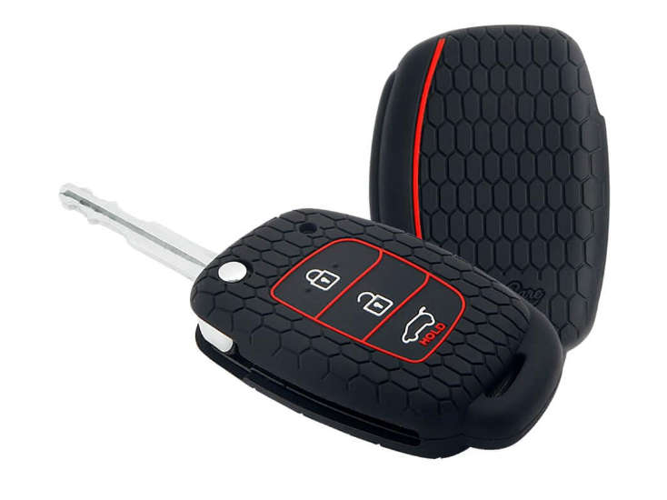 Keycare black soft silicone protective remote key cover sleeve for Hyundai Grand i10 Nios 3-button flip key
