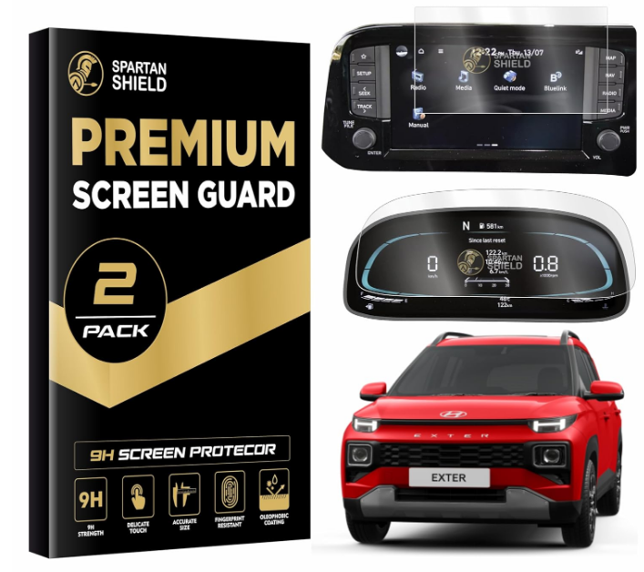 Spartan Shield 2-pack 9H screen protector combo for Hyundai Exter 8-inch infotainment display and digital instrument cluster