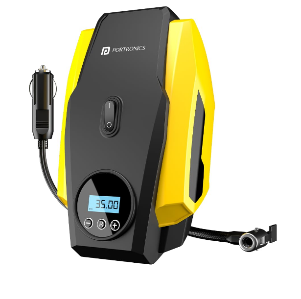Portronics Vayu Lite 150 PSI 12V DC digital car tyre inflator air pump with LED display and auto shut-off