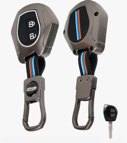 Auto Thrill metallic black zinc alloy metal remote key cover case for Maruti Suzuki 2-button flip key