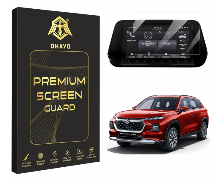 OHAYO 9H hardness anti-scratch clear glass infotainment screen protector for Maruti Suzuki Grand Vitara 9-inch display