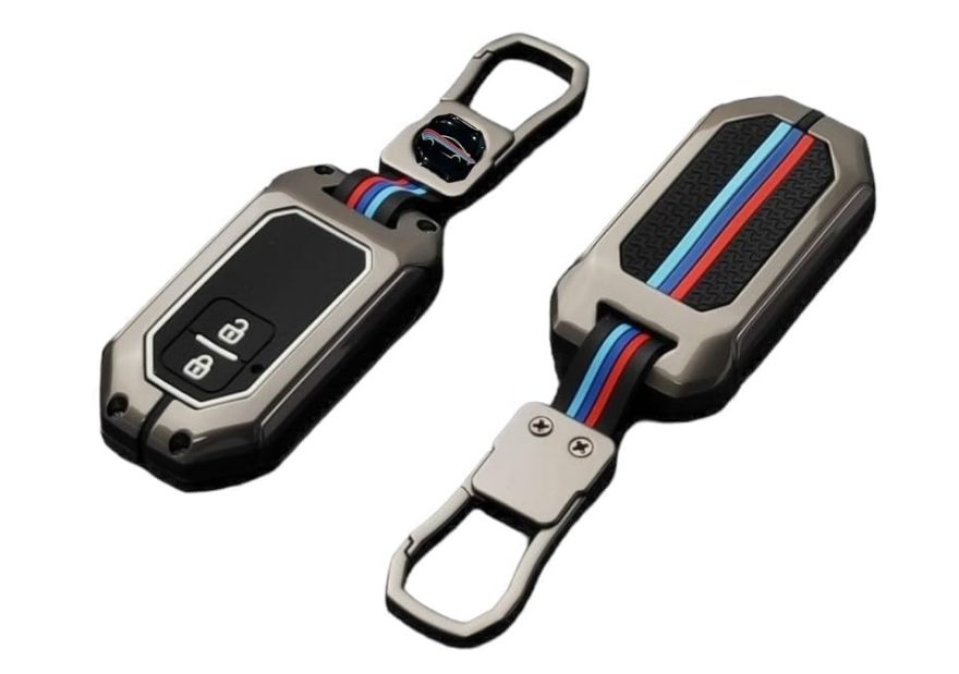 SELLWIZE metallic black zinc alloy metal remote key cover case for Maruti Suzuki 2-button smart key
