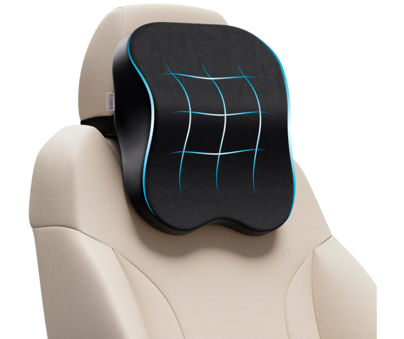 FOVERA black ergonomic memory foam car seat headrest neck cushion pillow for drivers and passengers