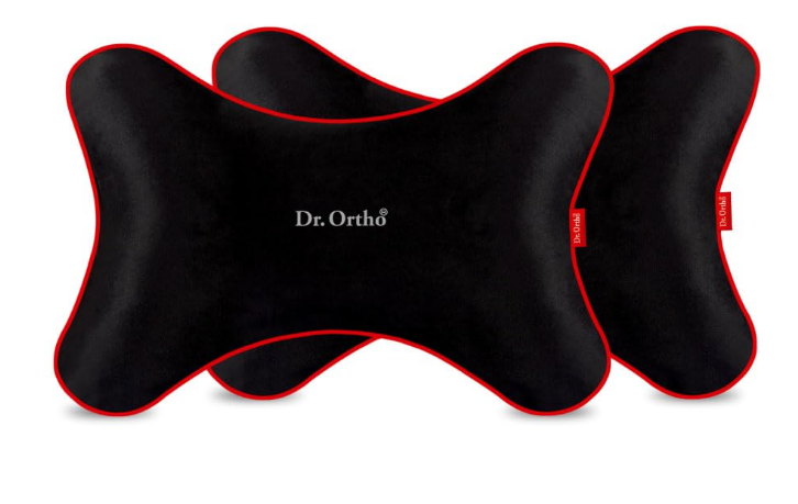Dr. Ortho black memory foam car neck rest cushion pillow strapped to driver seat headrest